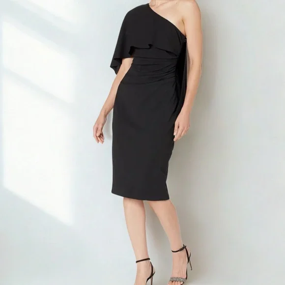 xscape short black dress Xscape Ruffle Off The Shoulder Velvet Cocktail Party Dress Black Sz 8 NWT $208